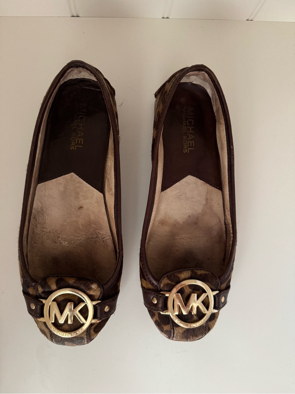Michael Kors Leopard Calf Hair Ballet Flats with Gold MK Logo